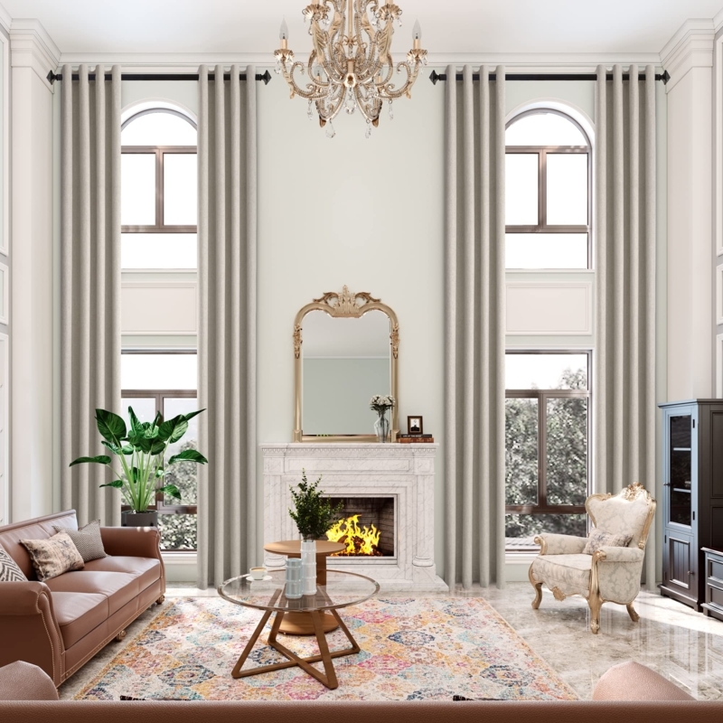 Curtains Two Story Height Beige Grommet Top Blackout Puddled Drapes
