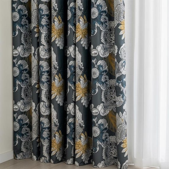 Curtains Vintage Cottagecore Blackout with Large Scale Botanical Print