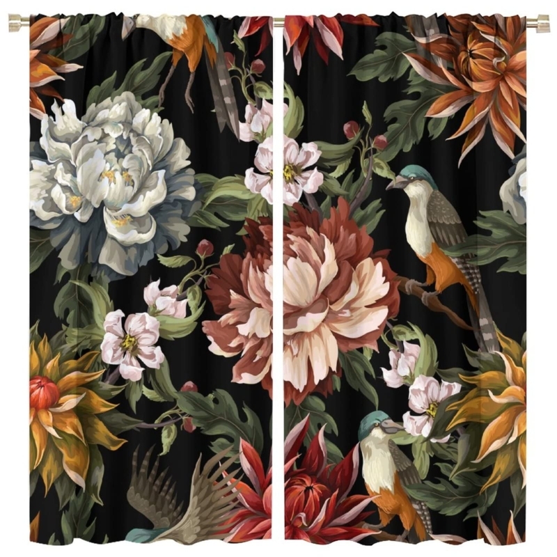 Curtains Vintage Floral Blackout with Unique Bird and Flower Motif