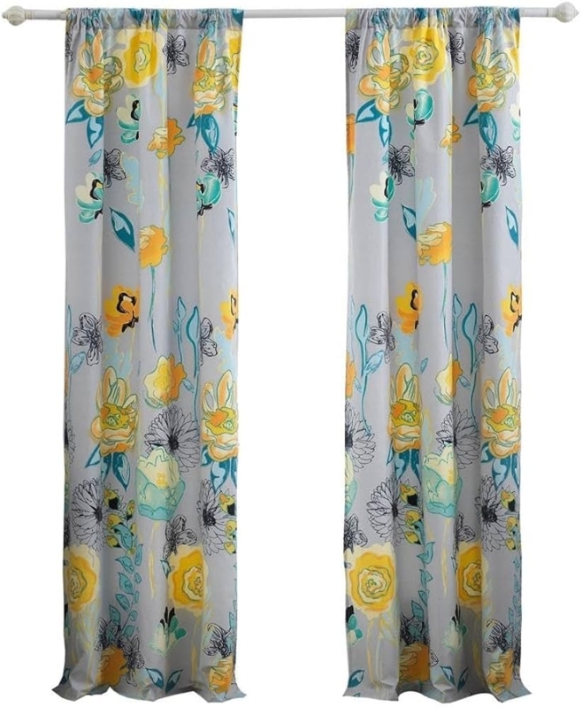 Curtains Watercolor Floral Gray Palette Lined Panels with Tiebacks