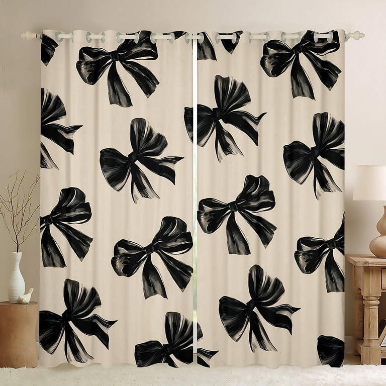 Curtains: Whimsical Watercolor Bowknot Print, Black & White Playful Set