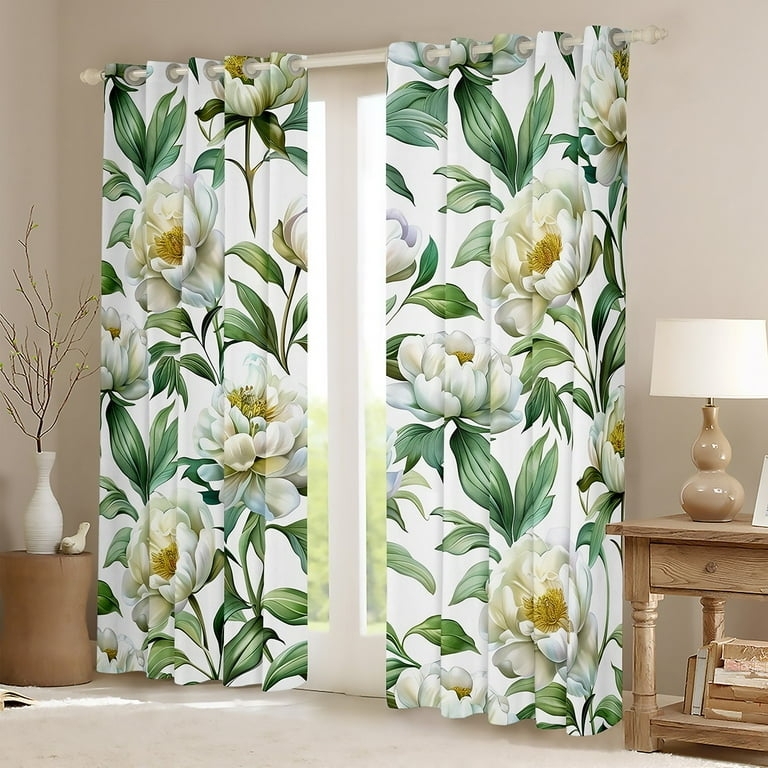 Curtains White Floral Vibrant Botanical Tropical Grommet Blackout