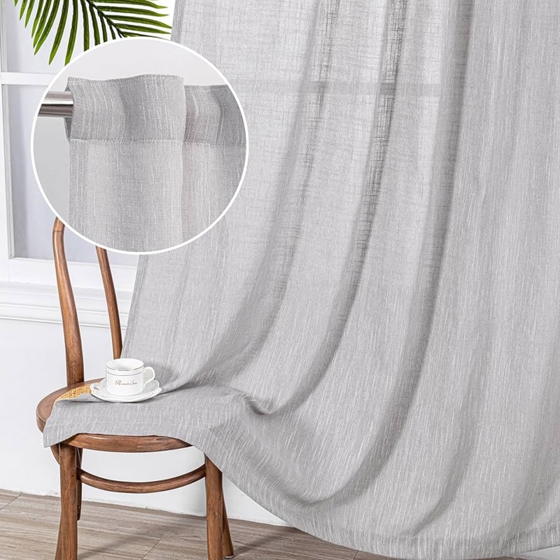 Curtains with Linen-like Texture Grommet Top Semi-sheer Grey