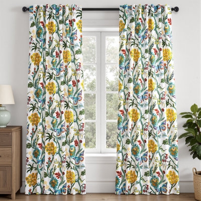 Curtains with Mid-century Botanical Print Rod Pocket Multi-colored
