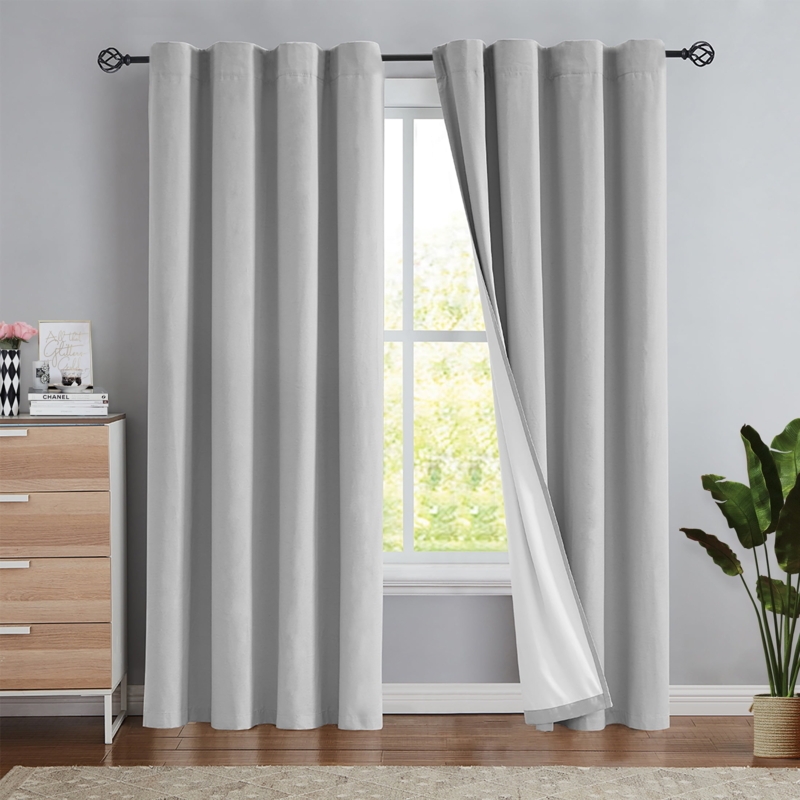 Curtains with Total Blackout Lining Linen-like Texture Charcoal