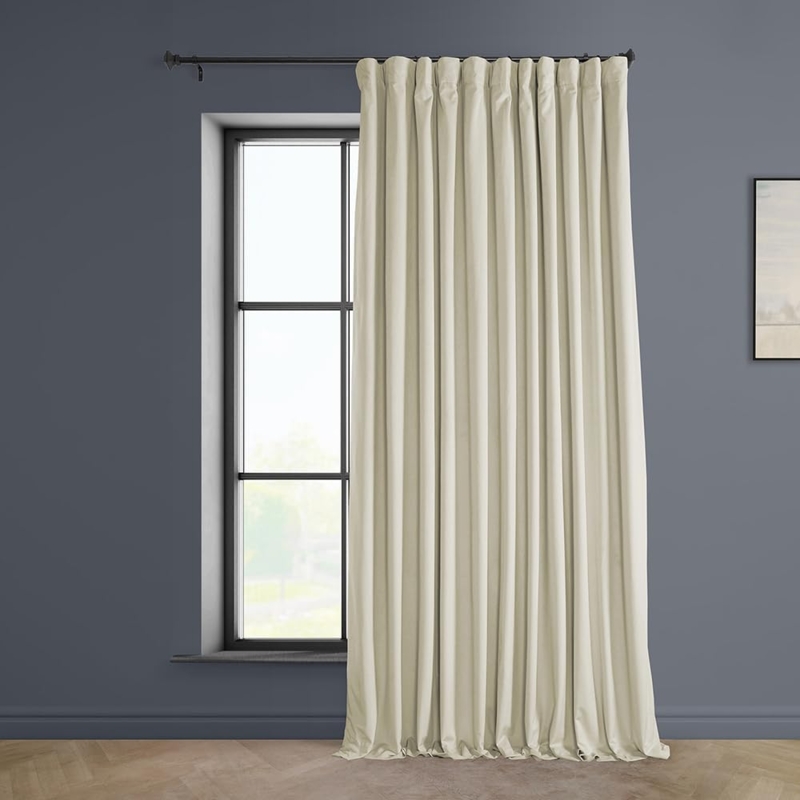 Curtains with Velvet-like Plush Texture Floor Length Navy Blue