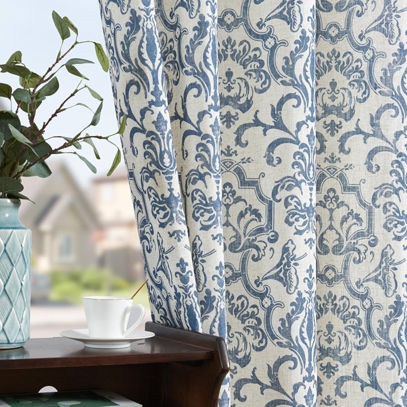 Curtains with Vintage Damask Pattern Grommet Top Slate Blue