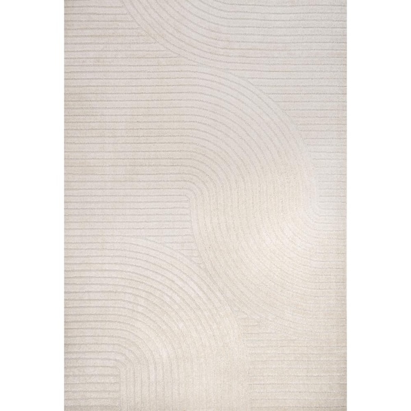 Curved Geometric Area Rug Ivory Scandinavian Large