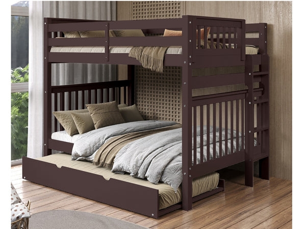 Dark Cherry Wood Bunk Bed, Full Over Full with Trundle