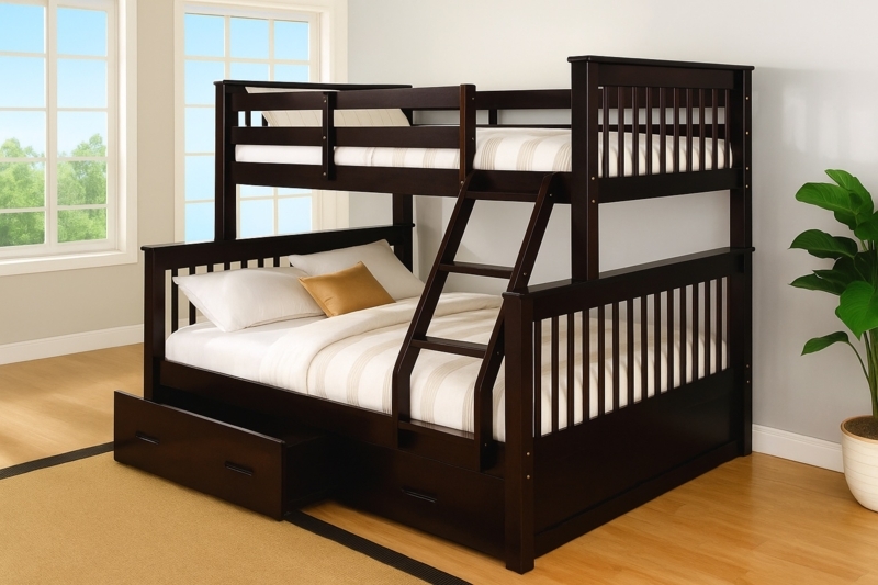 Dark Finish Twin Over Full Bunk Bed with Underbed Storage