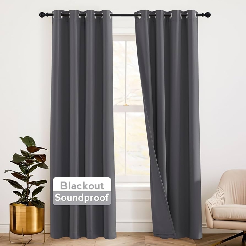 Dark Gray Grommet Blackout Curtains, Heavy Fabric Thermal Drapes