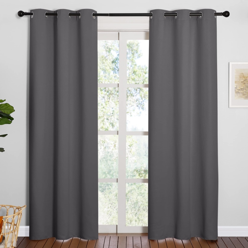 Dark Gray Microfiber Grommet Curtains, Floor-Length Blackout
