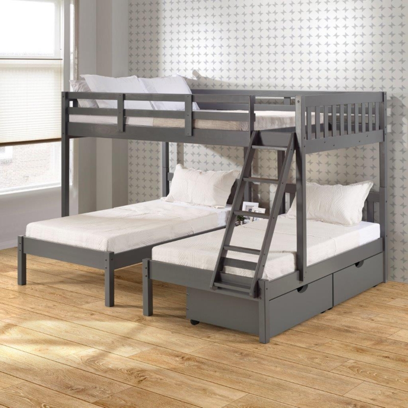 Dark Grey Full Over Twin Bunk Bed with Underbed Storage Drawers