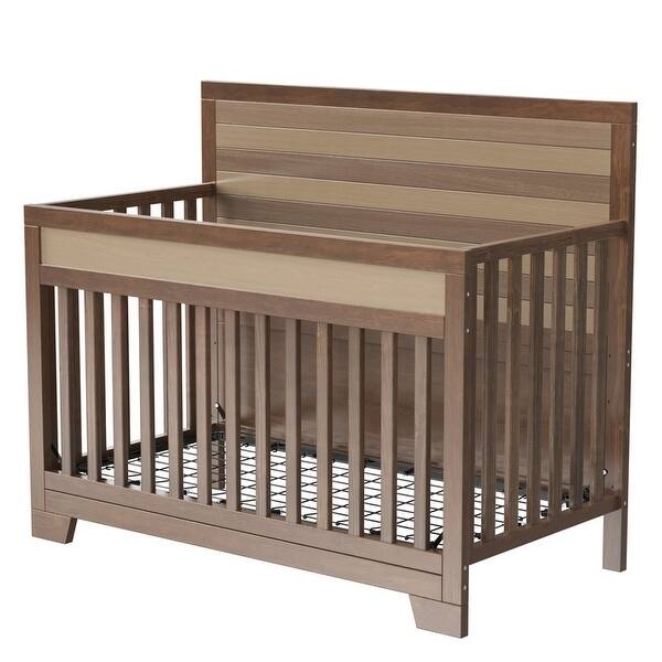 Dark Wood Baby Crib with Arched End Panels, Classic Nursery Design