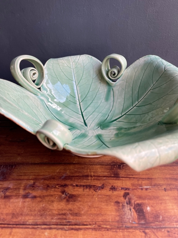 Decorative Bowl Ceramic Leaf Shape with Organic Textured Edges