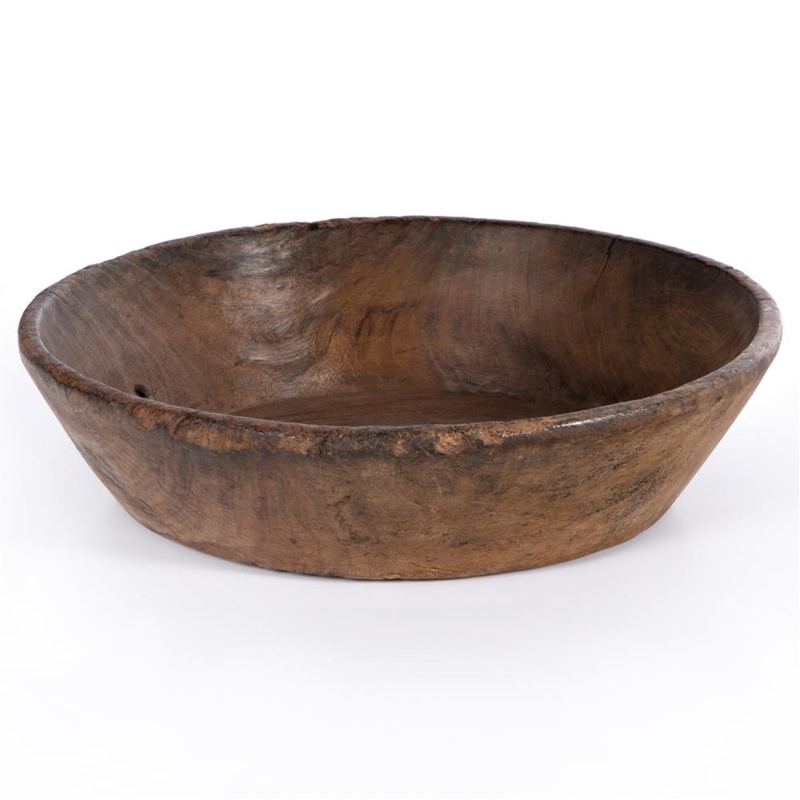 Decorative Bowl Chunky Rim Rustic Wood Hand Carved Low Profile