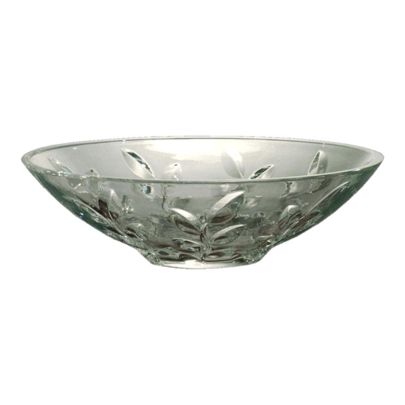Decorative Bowl Clear Hand-Cut Crystal Vine and Leaf Motif Flared Rim