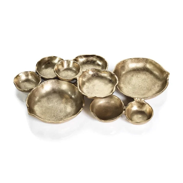 Decorative Bowl Cluster, Antique Finish, Fused Form, Sculptural