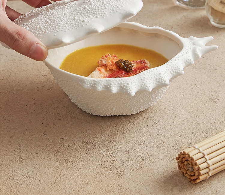 Decorative Bowl Crab Shape Glossy White Porcelain Coastal Dish