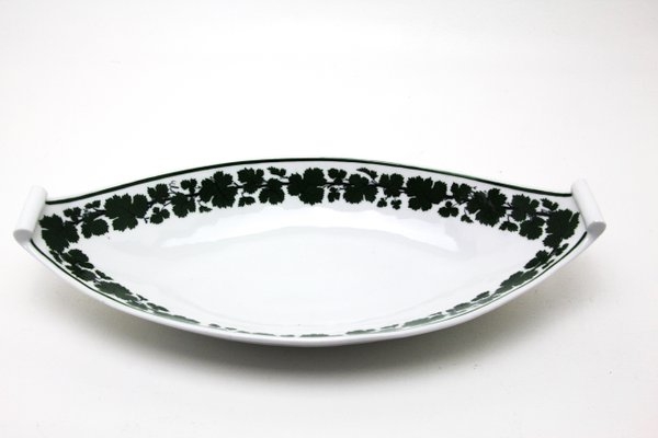 Decorative Bowl Cream Porcelain Oval with Sculpted Vine Handles