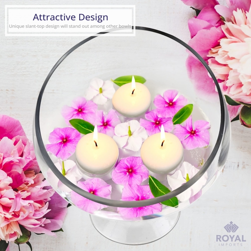 Decorative Bowl Glass Slant Cut Rim Stemmed Pedestal Modern Terrarium