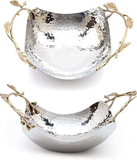 Decorative Bowl Hammered Silver Finish with Gold Leaf Base