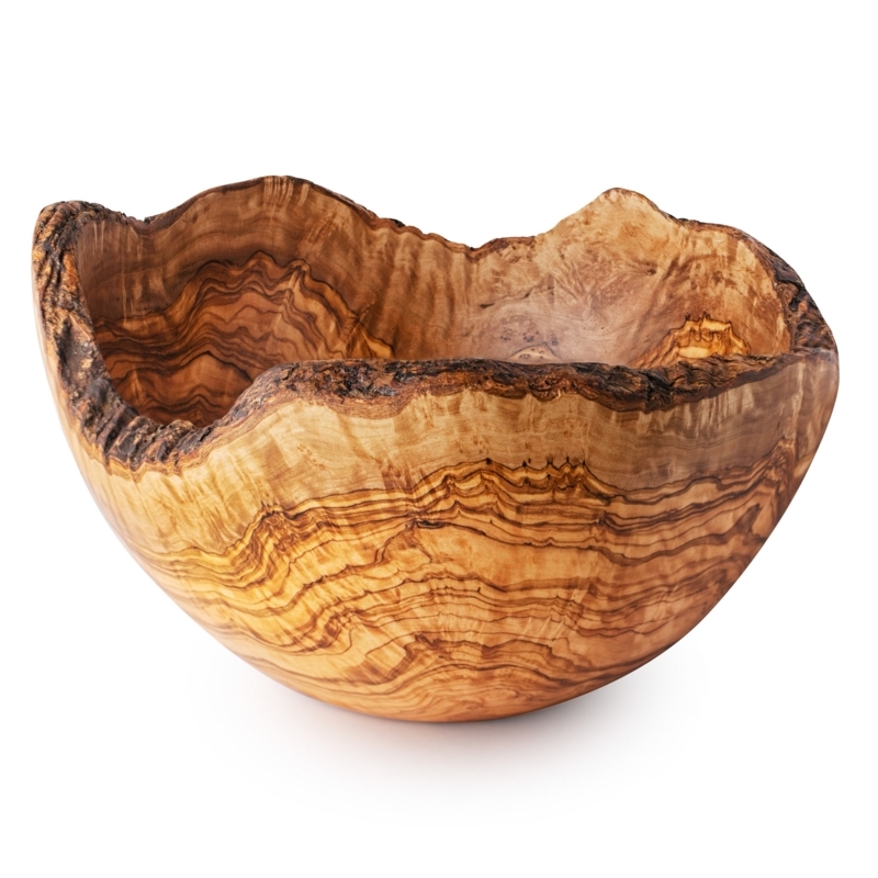 Decorative Bowl Hand Carved Olive Wood Swirled Grain Live Edge