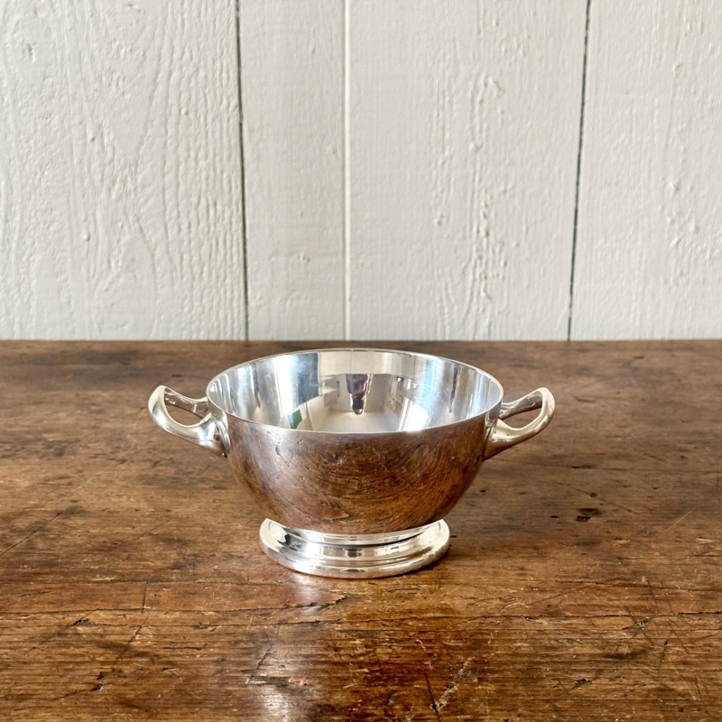 Decorative Bowl Metallic Toned Twin C-Shaped Handles Antique Patina