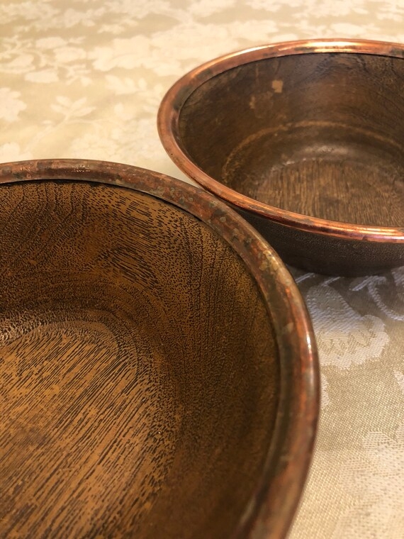 Decorative Bowl Set, Wood Grain Texture with Polished Copper Rims