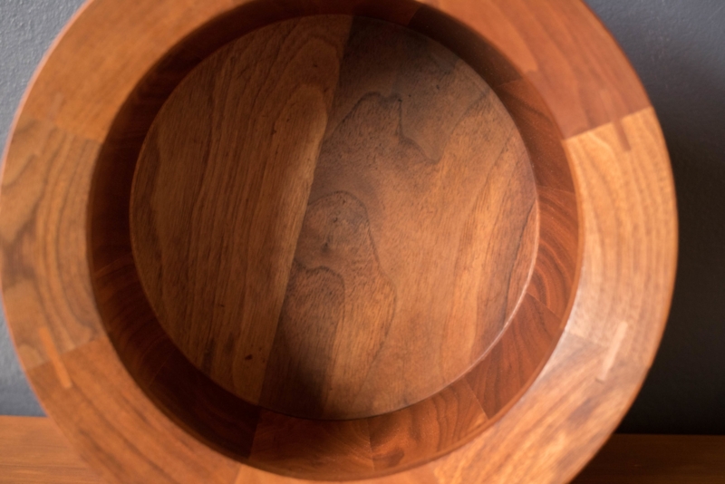 Decorative Bowl, Wavy Rim Walnut Wood, Sculptural Centerpiece