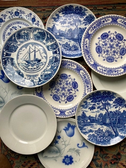 Decorative Plate Transferware Pattern Cobalt Blue Detail Farmhouse Style