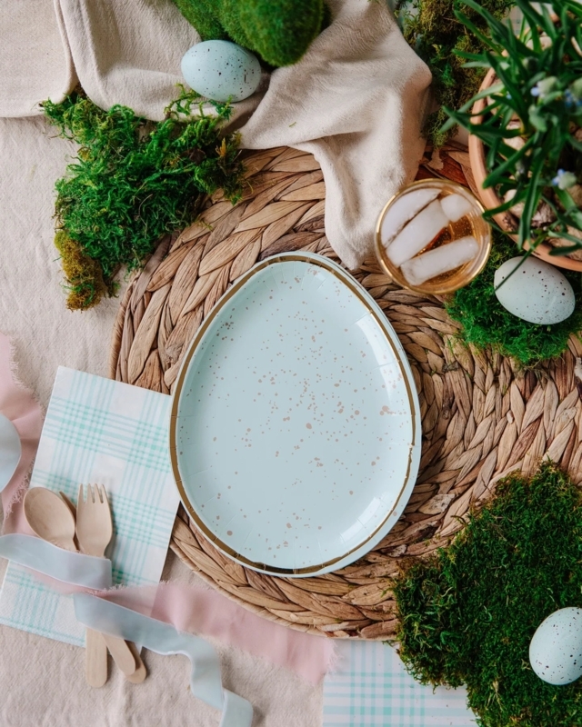 Decorative Plates Teal Speckled Ceramic Look Egg Shaped Farmhouse