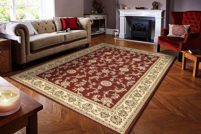 Deep Burgundy Area Rug Floral Medallion Low Pile Sheen