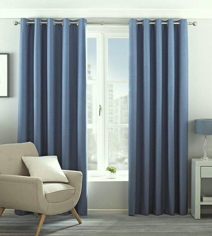 Denim Blue Faux Silk Curtains with Lined Dupioni Texture