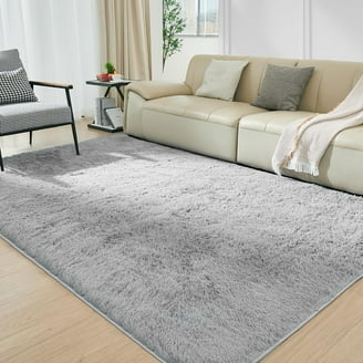 Dense Grey Shaggy Area Rug with Extra Long Plush Pile