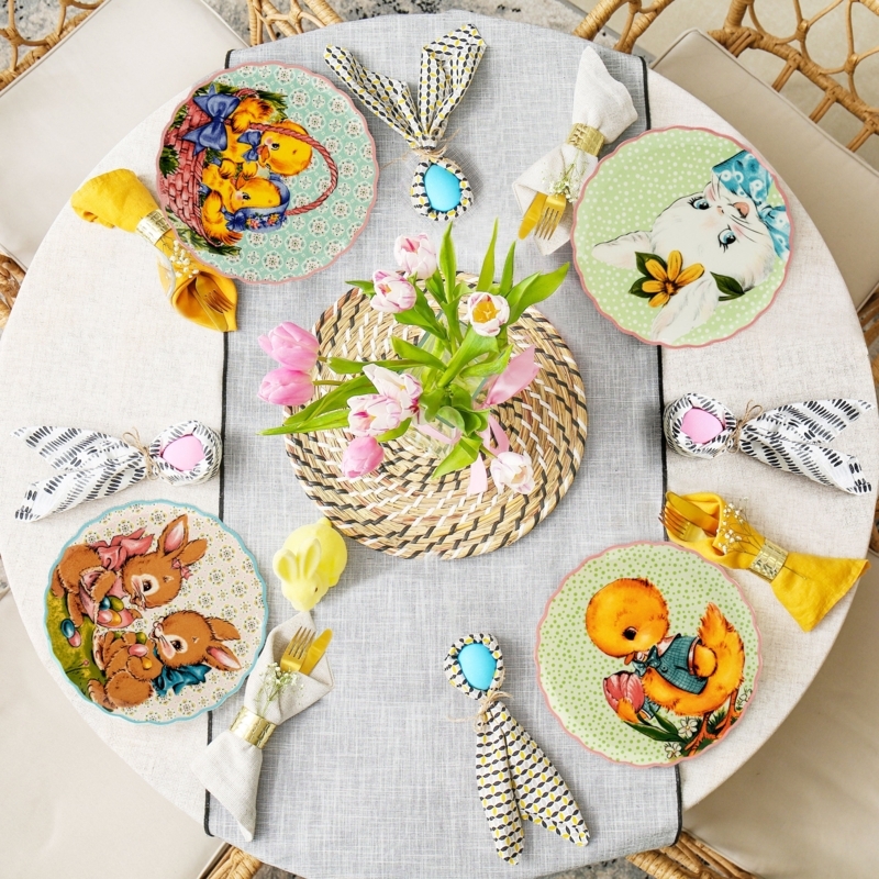 Dessert Plates Set of 4 Ceramic Pastel Borders Animal Illustrations