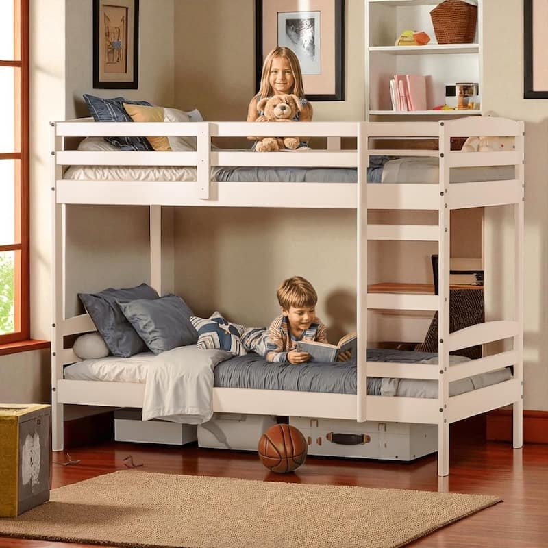 Detachable Bunk Bed with Vertical Ladder in Solid Pine Wood Finish