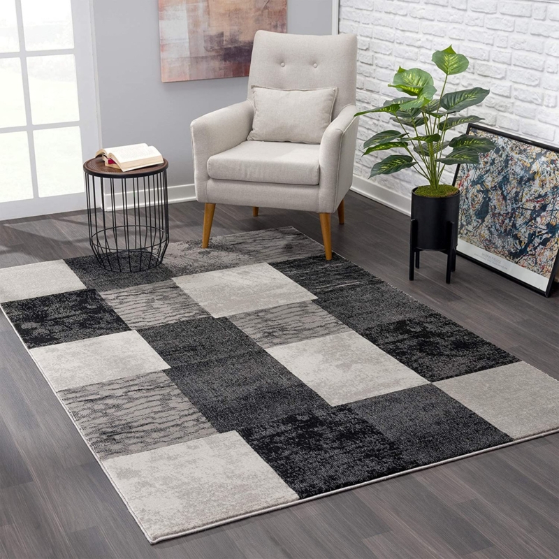 Dhurrie Area Rug Gray Harlequin Diamond Check Fringed Flatweave