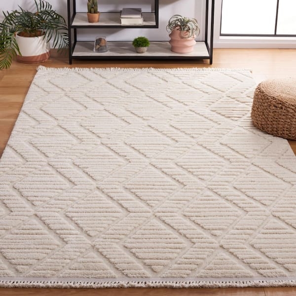 Diamond Lattice Area Rug High Low Pile Scandinavian Geometric Decor