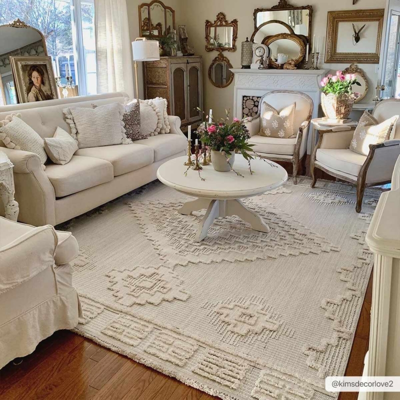 Diamond Trellis Area Rug High Low Pile Rustic Organic Living Room Decor