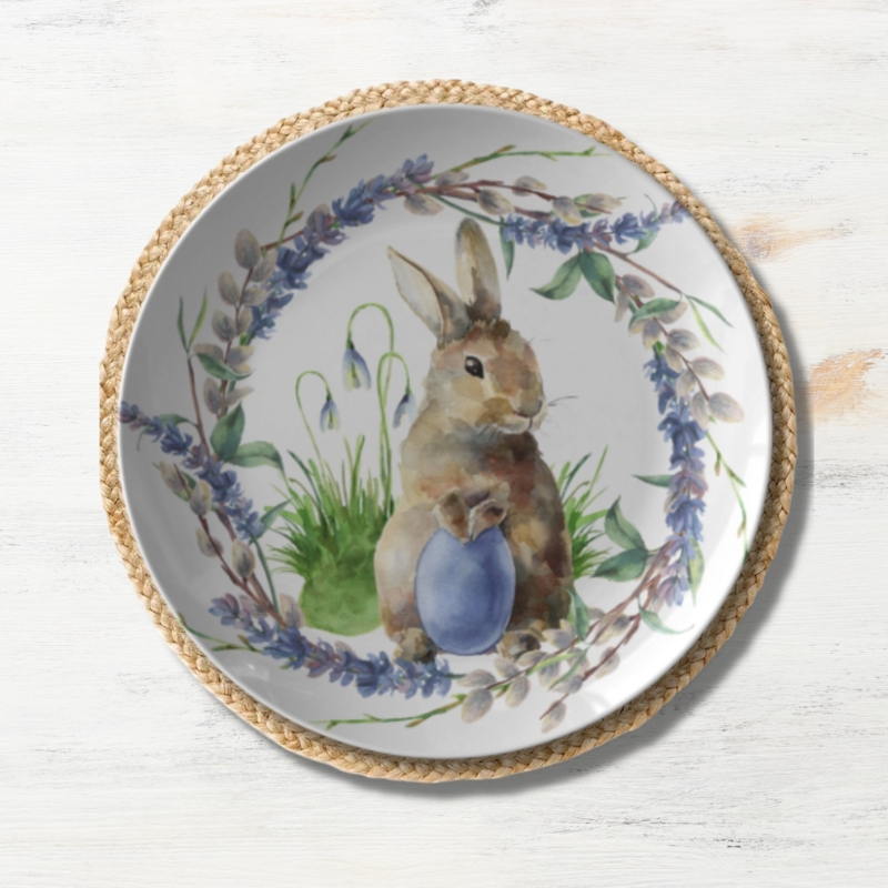 Dinner Plate Bunny Wreath Design for Floral Spring Tableware