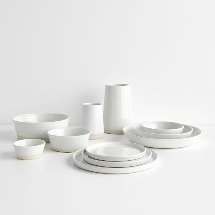 Dinnerware Collection Organic Hand-Thrown Silhouette Glossy White