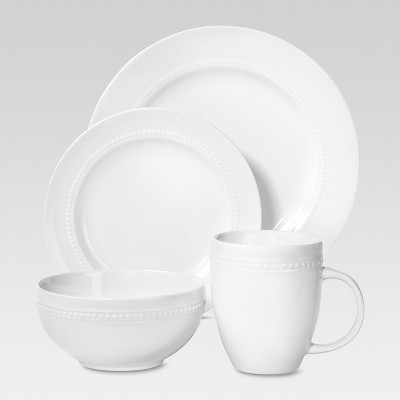 Dinnerware Set Beaded Rim Raised Dots Bright Porcelain