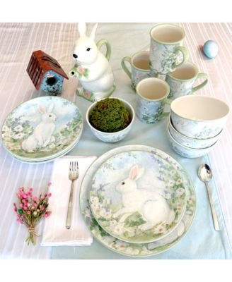 Dinnerware Set Ceramic Bunny Motif Collection Pastel Floral Farmhouse