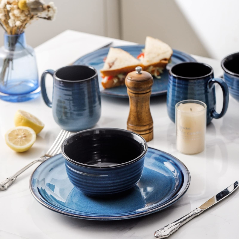 Dinnerware Set Cobalt Blue Glaze Speckled Finish Handmade Aesthetic