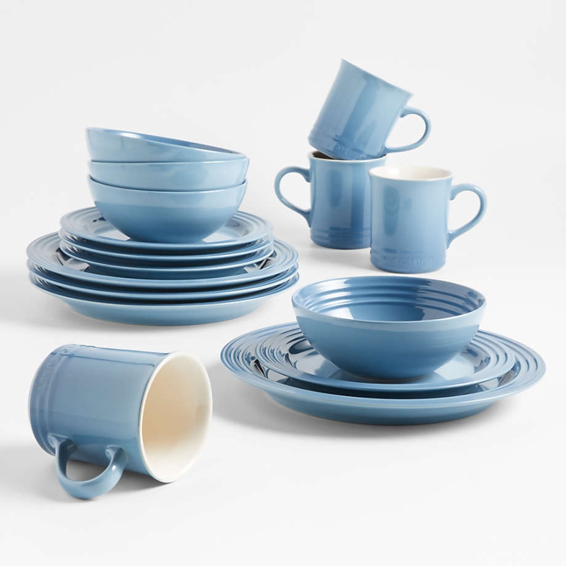 Dinnerware Set Concentric Rings Chambray Blue Glaze Stoneware