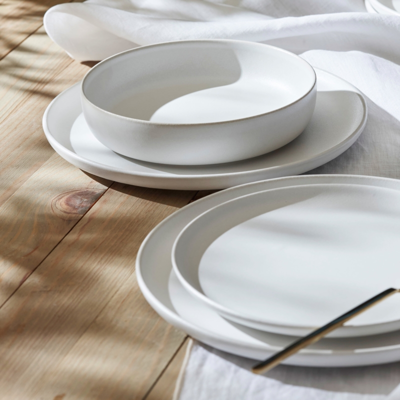 Dinnerware Set Matte Stoneware Minimalist White Dining Collection