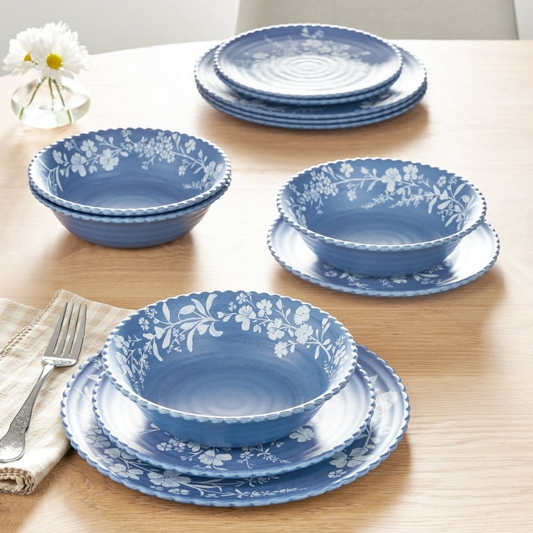 Dinnerware Set Mixed Floral Patterns Scalloped Edges Melamine Material