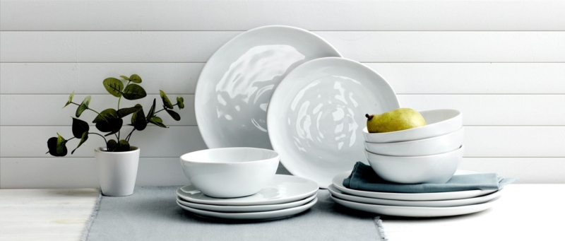 Dinnerware Set Organic Rim Glossy White Irregular Ceramic Plates