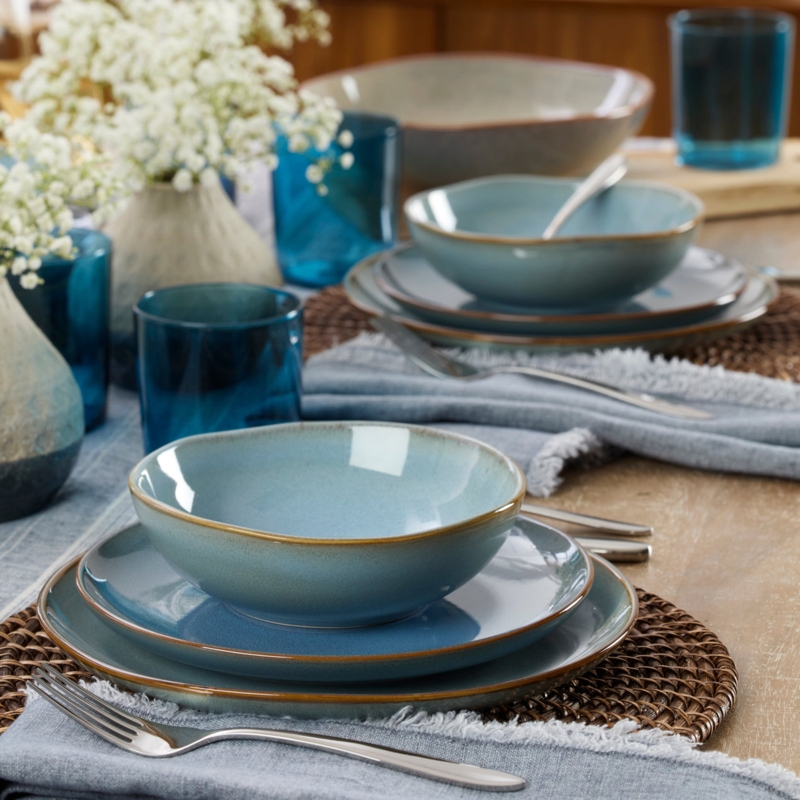Dinnerware Set Organic Rim Irregular Edges Reactive Blue Glaze Modern